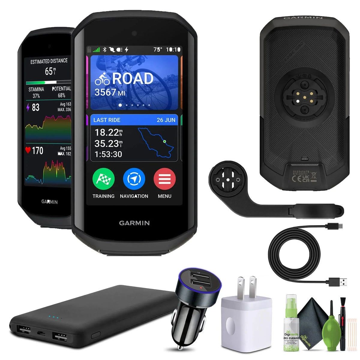 Garmin Edge 1050, Premium Bicycle Computer, Advanced Bicycle Training and Group Ride Features & Messaging, Built-in Speaker, Road Hazard Alerts Bike-Computer Bundle with Cleaning Kit + Accessories - Rugged Miles