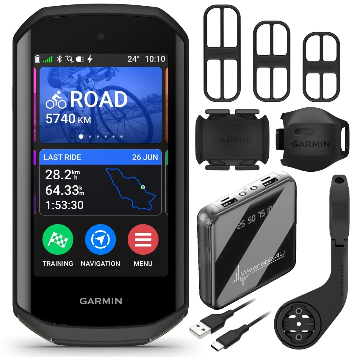 Garmin Edge 1050 Premium Cycling Computer, Vivid Color Touchscreen Display, Built-in Speaker, Advanced Training with Garmin Speed and Cadence Sensors and Power Bank Bundle - Rugged Miles