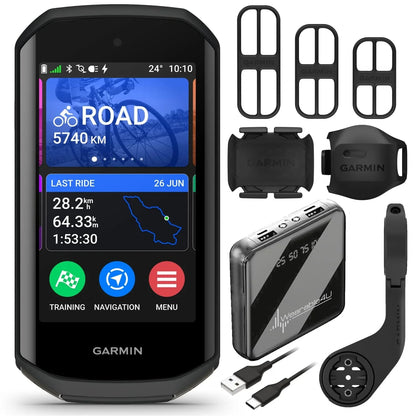 Garmin Edge 1050 Premium Cycling Computer, Vivid Color Touchscreen Display, Built-in Speaker, Advanced Training with Garmin Speed and Cadence Sensors and Power Bank Bundle - Rugged Miles