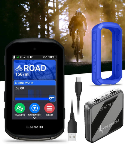 Garmin Edge 850 Compact GPS Cycling Computer, 2.7" Color Touchscreen Display, Bike-Specific Mapping, Advanced Training & Performance Insights + Blue Silicone Case w/ Wearable4U PowerBank Bundle - Rugged Miles