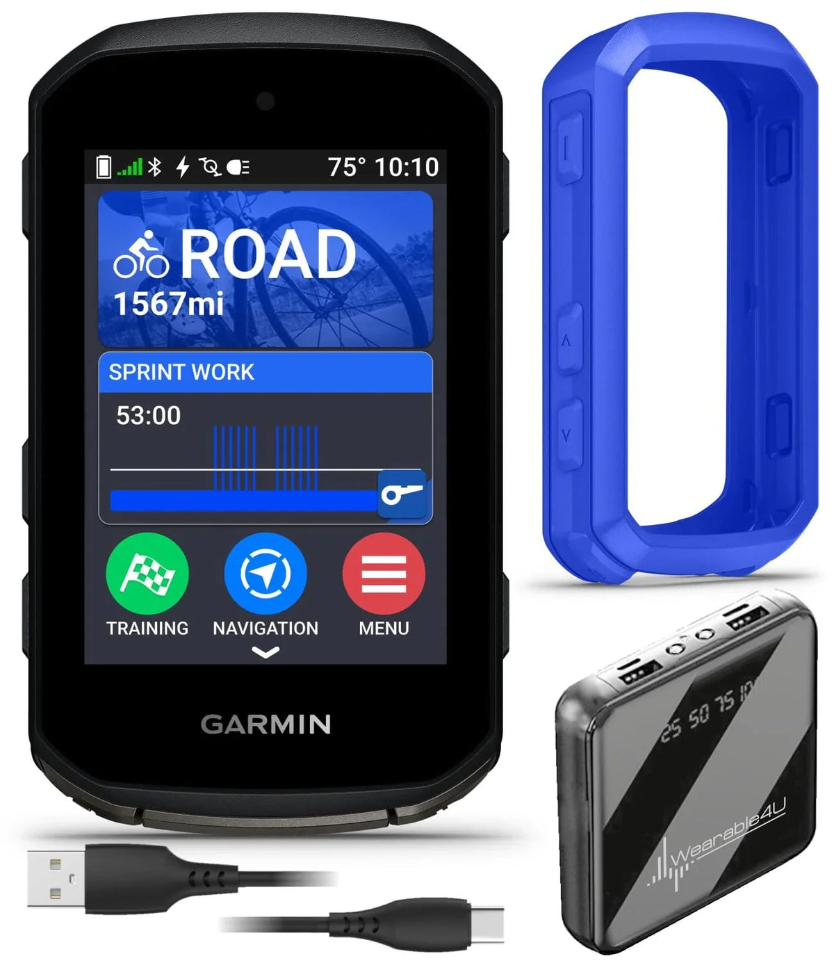 Garmin Edge 850 Compact GPS Cycling Computer, 2.7" Color Touchscreen Display, Bike-Specific Mapping, Advanced Training & Performance Insights + Blue Silicone Case w/ Wearable4U PowerBank Bundle - Rugged Miles
